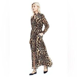 NWOT Banana Republic Maxi Shirt Dress Womens Animal Print V Tie Neck size S